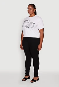 Womens Plus Size Black Graphic Print Rhinestone T-Shirt, White, Size 3X