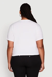 Womens Plus Size Black Graphic Print Rhinestone T-Shirt, White, Size 3X