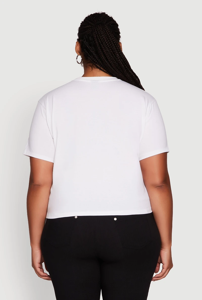 Plus Black Graphic Print Rhinestone T-Shirt