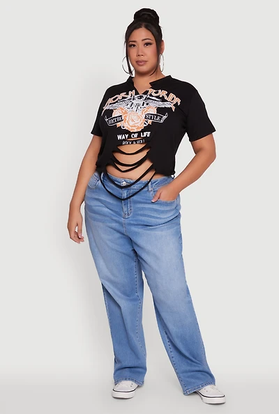 Womens Plus Born To Ride Slashed Graphic T-Shirt,