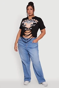 Womens Plus Born To Ride Slashed Graphic T-Shirt,