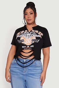 Womens Plus Born To Ride Slashed Graphic T-Shirt,
