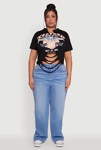 Womens Plus Born To Ride Slashed Graphic T-Shirt,