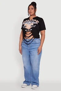 Womens Plus Born To Ride Slashed Graphic T-Shirt,
