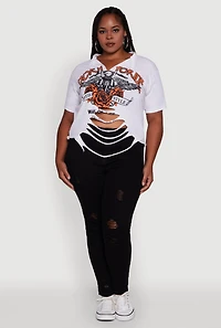 Womens Plus Size Born To Ride Slashed Graphic T-Shirt, White, Size 2X