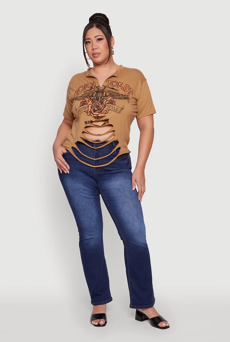 Plus Born To Ride Slashed Graphic T-Shirt