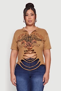 Womens Plus Born To Ride Slashed Graphic T-Shirt,