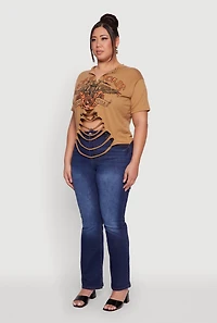 Womens Plus Born To Ride Slashed Graphic T-Shirt,