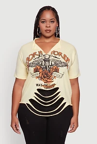 Womens Plus Size Born To Ride Slashed Graphic T-Shirt, Yellow, Size 1X