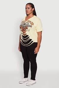 Womens Plus Size Born To Ride Slashed Graphic T-Shirt, Yellow, Size 1X