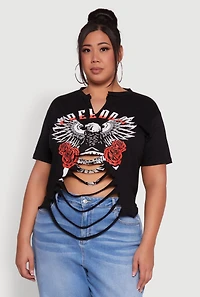 Womens Plus Freedom Rock and Roll Slashed Graphic T-Shirt,