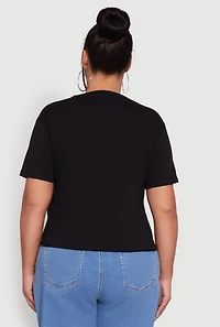 Womens Plus Size Freedom Rock and Roll Slashed Graphic T-Shirt, Black, Size 2X