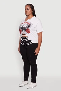 Womens Plus Size Freedom Rock and Roll Slashed Graphic T-Shirt, White, Size 2X