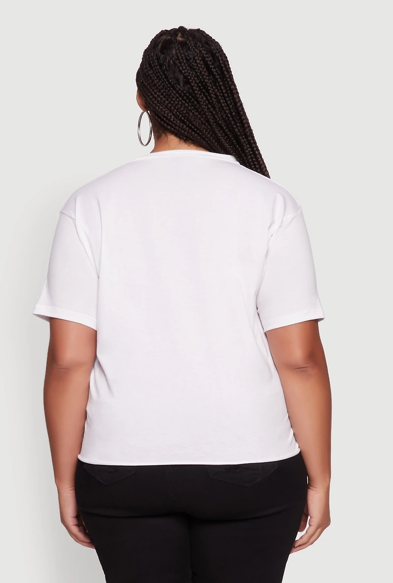 Plus Freedom Rock and Roll Slashed Graphic T-Shirt