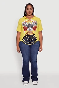 Womens Plus Size Freedom Rock and Roll Slashed Graphic T-Shirt, Yellow, Size 2X