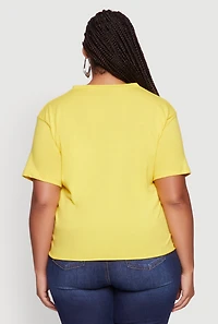 Womens Plus Size Freedom Rock and Roll Slashed Graphic T-Shirt, Yellow, Size 2X