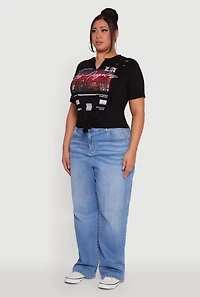 Womens Plus Cut Out Los Angeles Graphic Knot Front Tee, 2X