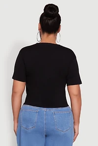 Womens Plus Cut Out Los Angeles Graphic Knot Front Tee, 2X