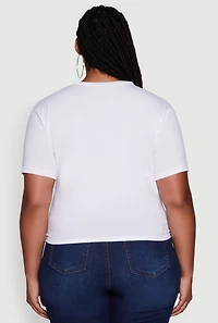 Womens Plus Size Cut Out Los Angeles Graphic Knot Front Tee, White, Size 2X