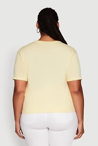 Womens Plus Size Cut Out Los Angeles Graphic Knot Front Tee, Yellow, Size 1X