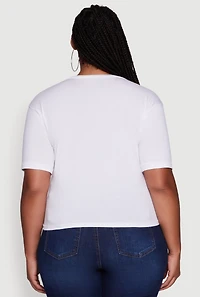Womens Plus Size Laser Cut Knot Front Paris Graphic Tee, White, Size 3X