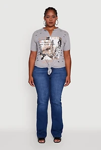 Plus NYC Graphic Print Knot Front T-Shirt