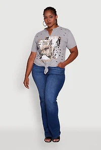 Plus NYC Graphic Print Knot Front T-Shirt