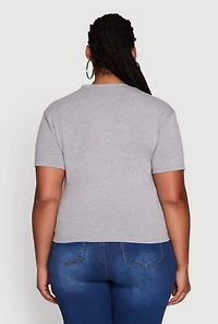 Womens Plus Size NYC Graphic Print Knot Front T-Shirt, Grey, Size 1X