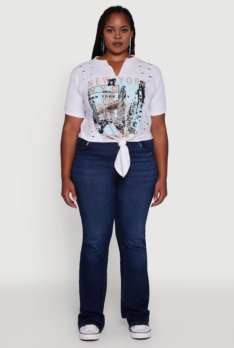Plus NYC Graphic Print Knot Front T-Shirt