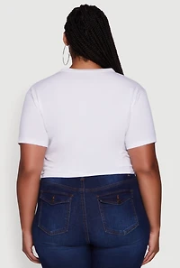 Womens Plus Size NYC Graphic Print Knot Front T-Shirt, White, Size 1X