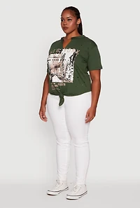 Womens Plus NYC Graphic Print Knot Front T-Shirt,