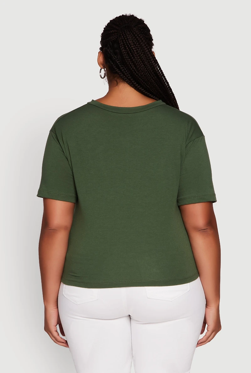 Womens Plus NYC Graphic Print Knot Front T-Shirt,