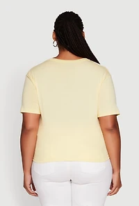 Womens Plus Size NYC Graphic Print Knot Front T-Shirt, Yellow, Size 2X