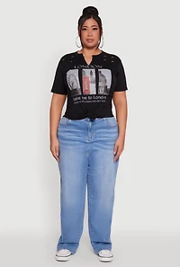 Womens Plus Size London Graphic Print Knot Front T-Shirt, Black, Size 3X
