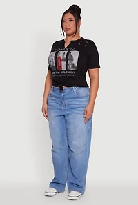Womens Plus London Graphic Print Knot Front T-Shirt,