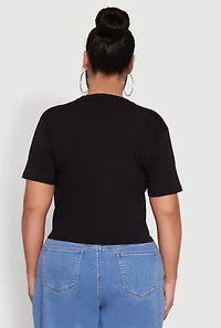 Womens Plus Size London Graphic Print Knot Front T-Shirt, Black, Size 3X
