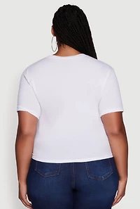Womens Plus Size London Graphic Print Knot Front T-Shirt, White, Size 1X