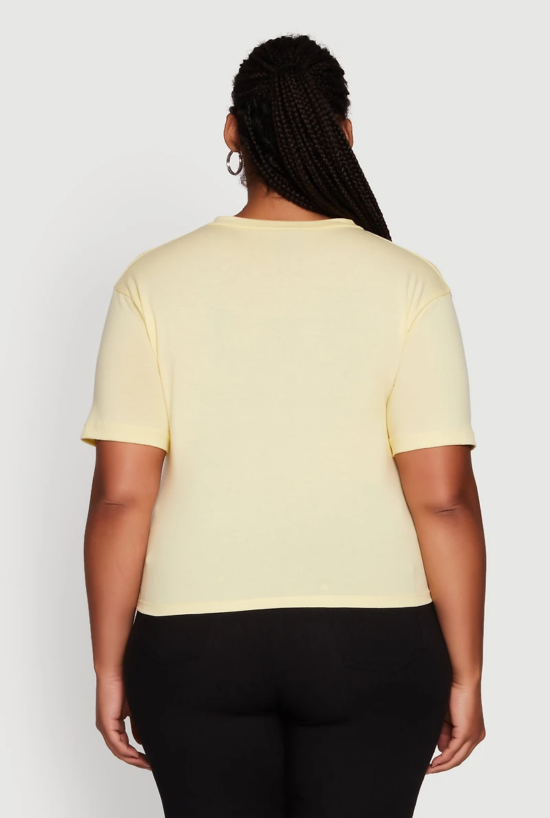 Womens Plus London Graphic Print Knot Front T-Shirt, Yellow,