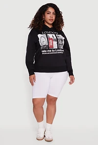 Womens Plus Fleece Lined Hooded London Graphic Sweatshirt, 2X