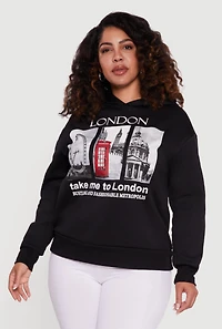 Plus Fleece Lined Hooded London Graphic Sweatshirt