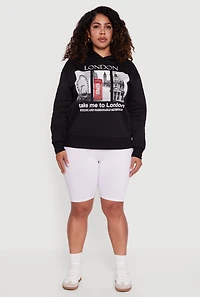 Womens Plus Fleece Lined Hooded London Graphic Sweatshirt, 2X