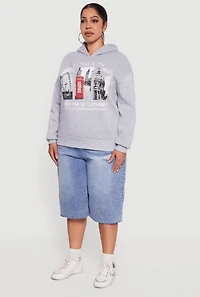 Plus Fleece Lined Hooded London Graphic Sweatshirt