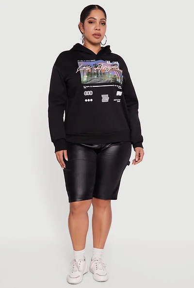 Womens Plus Fleece Lined Hooded Los Angeles Graphic Sweatshirt,