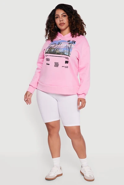 Womens Plus Size Fleece Lined Hooded Los Angeles Graphic Sweatshirt, Pink, Size 3X