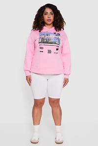 Plus Fleece Lined Hooded Los Angeles Graphic Sweatshirt