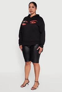 Womens Plus Fleece Pullover Hoodie with Winking Eye Graphic, 2X