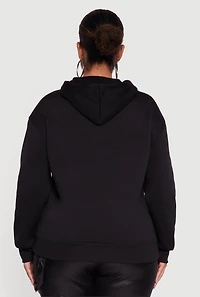 Womens Plus Size Fleece Pullover Hoodie with Winking Eye Graphic, Black, Size 1X