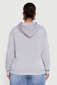 Womens Plus Size Fleece Pullover Hoodie with Winking Eye Graphic, Grey, Size 2X