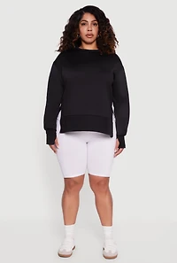 Plus Thumb Hole Detail Side Slit Oversized Sweatshirt