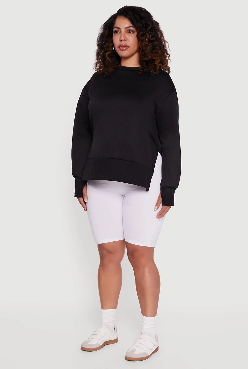Plus Thumb Hole Detail Side Slit Oversized Sweatshirt